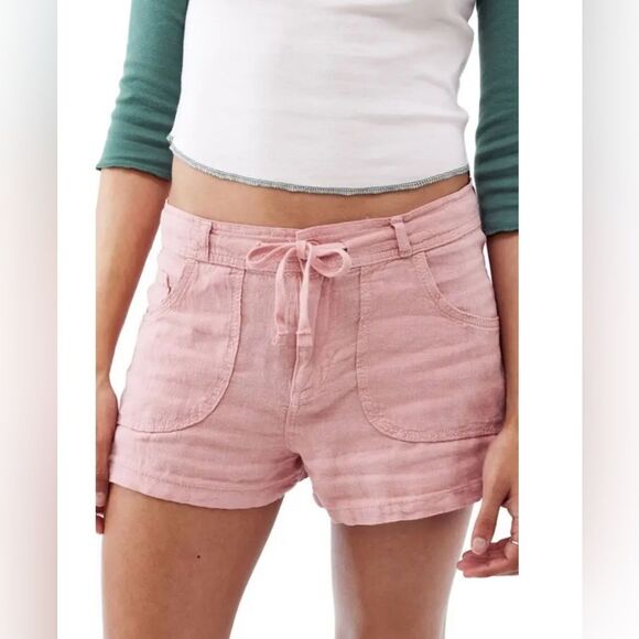 NWT BDG Cotton Linen Blend Drawstring Shorts in Pink - Size M - Picture 1 of 8